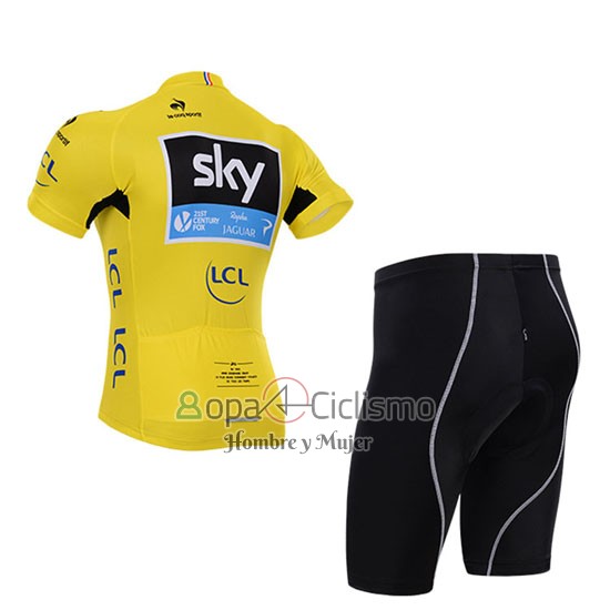 Sky Lider Ropa Ciclismo Culotte Corto 2015 Hombre Mangas Cortas AMarillo